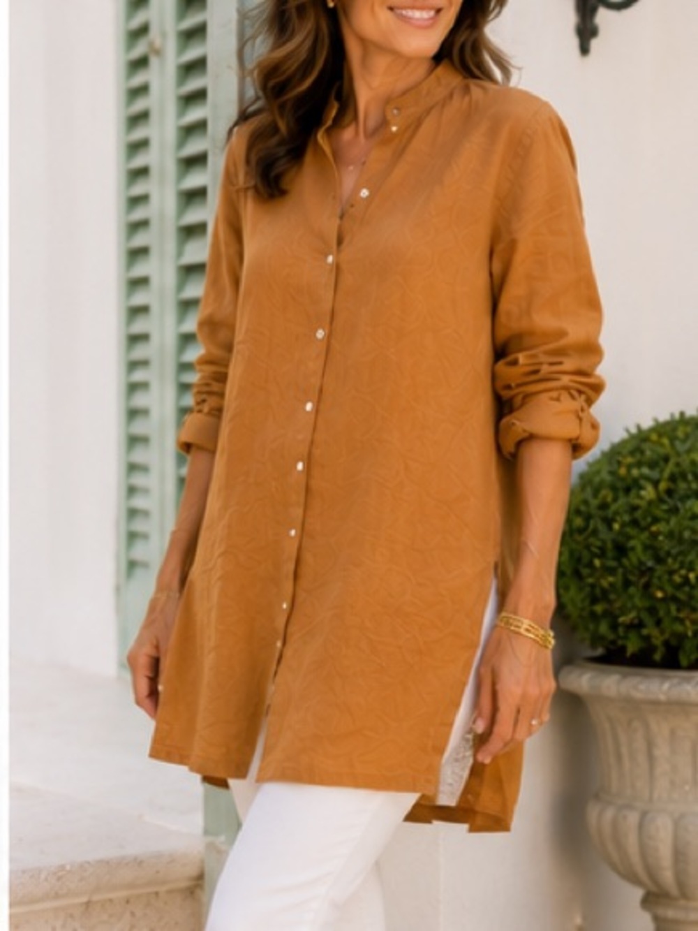 Charlotte Kellogg Palm Beach Wendy Linen Tunic  Camel Excellent Size S